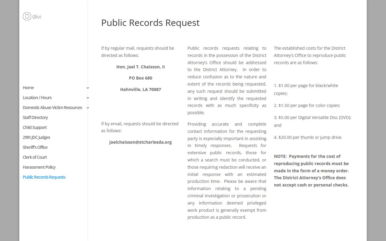 St. Charles Parish District Attorney public records request page
