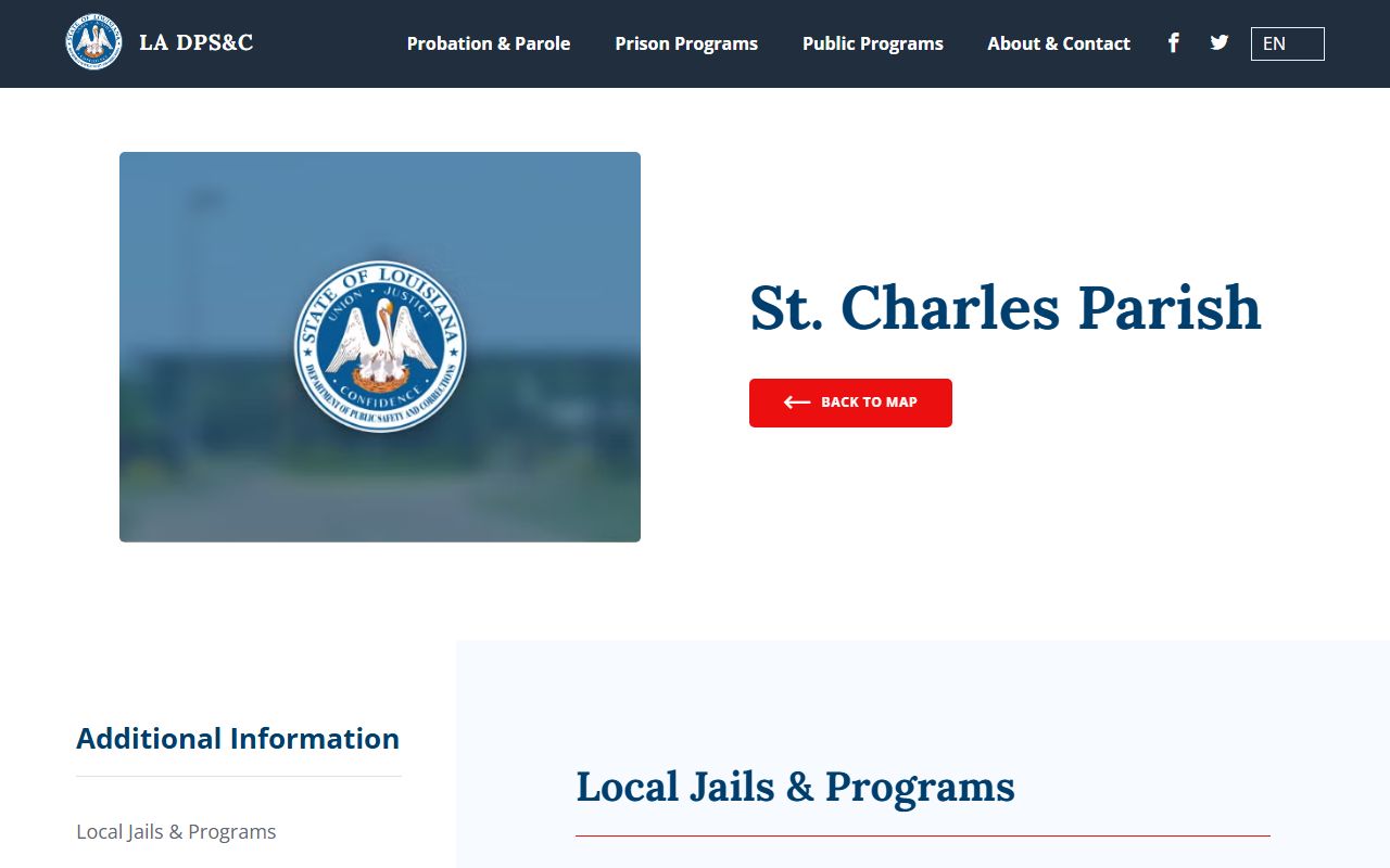 DPS&C location listing showing St. Charles Parish TWP (NC) and Nelson Coleman