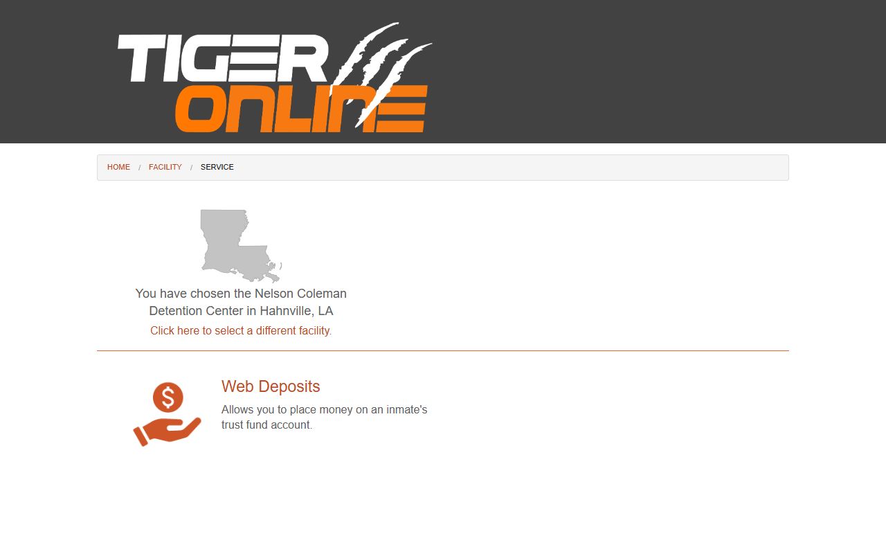Tiger Commissary St. Charles online services selector